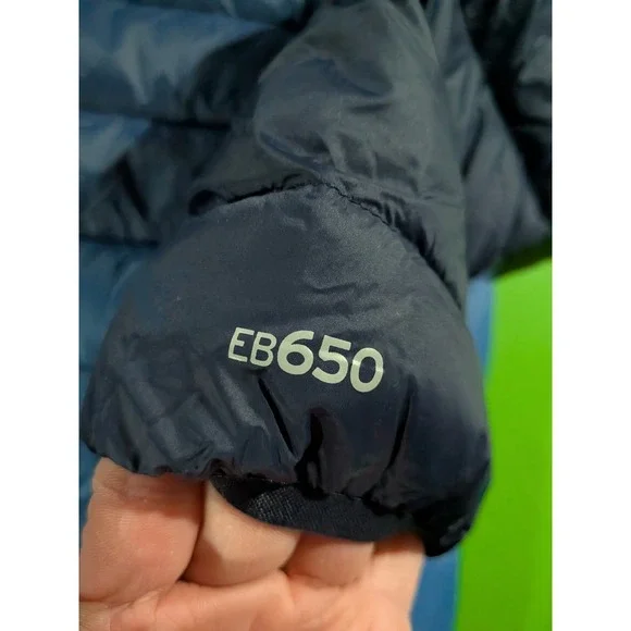 Eddie Bauer CirrusLite 650 Down Puffer Hooded Jacket Mens Size Medium Blue Tones